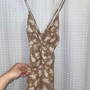 LULUS MAXI TAN AND WHITE FLORAL DRESS